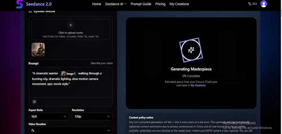 Seedance 2.0 video generation process screen dashboard Seedance 2.0 video generation process screen dashboard